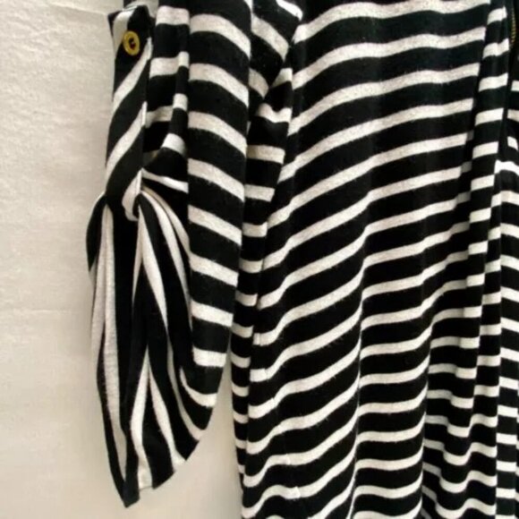 Calvin Klein Women's Half Zip Large White Black Stripe Gold CK Logo Buttons GUC - Picture 3 of 13